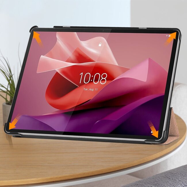 Tablethoes en Screenprotector geschikt voor Lenovo Tab P12 - Tri-fold hoes met Auto/Wake functie - Rose Goud