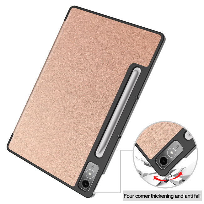 Tablethoes en Screenprotector geschikt voor Lenovo Tab P12 - Tri-fold hoes met Auto/Wake functie - Rose Goud