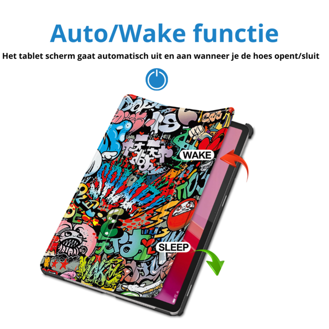 Case2go - Tablet hoes geschikt voor Lenovo Tab M11 - Tri-Fold Book Case - Auto/Wake functie - Graffiti