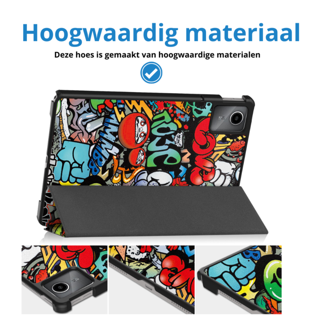 Case2go - Tablet hoes geschikt voor Lenovo Tab M11 - Tri-Fold Book Case - Auto/Wake functie - Graffiti