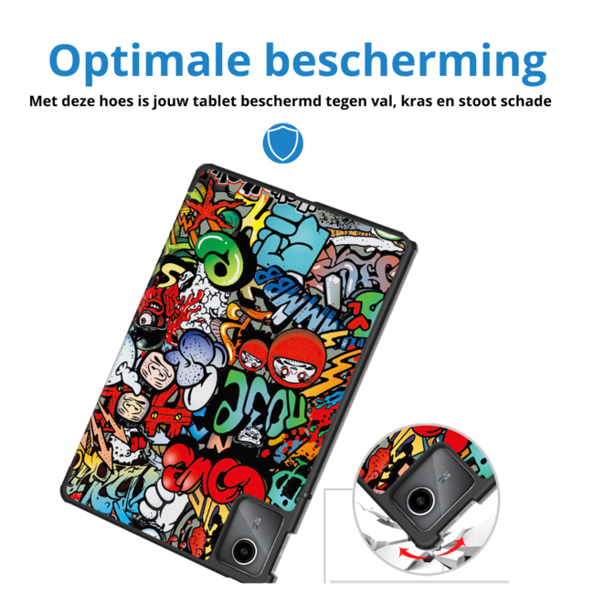 Case2go - Tablet hoes geschikt voor Lenovo Tab M11 - Tri-Fold Book Case - Auto/Wake functie - Graffiti