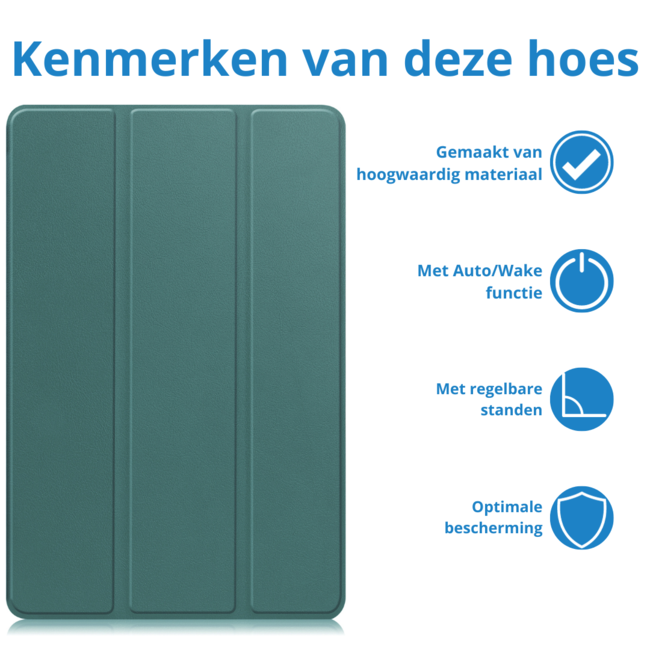 Case2go - Tablet hoes geschikt voor Lenovo Tab M11 - Tri-Fold Book Case - Auto/Wake functie - Donker Groen