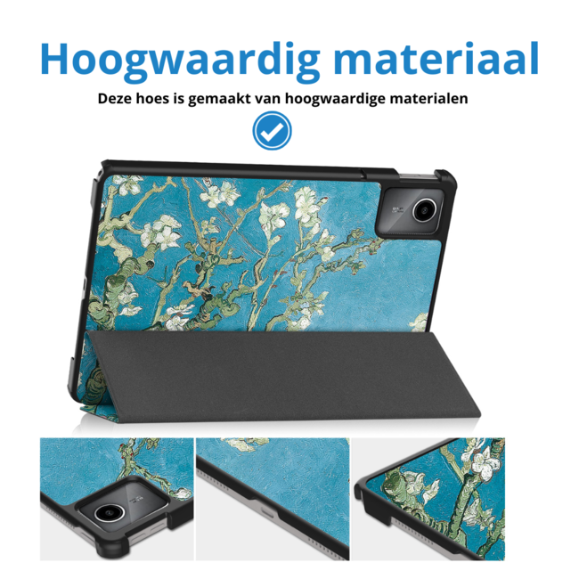 Case2go - Tablet hoes geschikt voor Lenovo Tab M11 - Tri-Fold Book Case - Auto/Wake functie - Witte Bloesem
