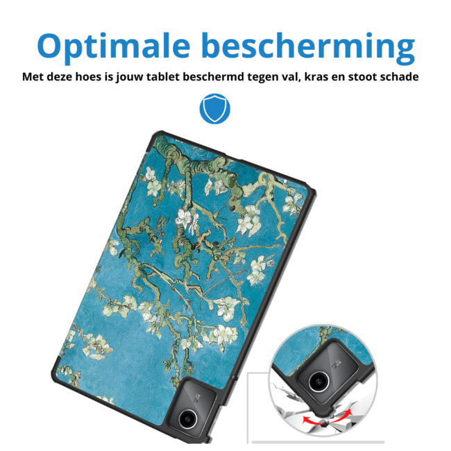 Case2go - Tablet hoes geschikt voor Lenovo Tab M11 - Tri-Fold Book Case - Auto/Wake functie - Witte Bloesem