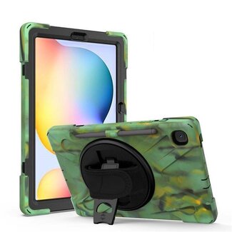 Case2go Tablet hoes geschikt voor Samsung Galaxy Tab S6 Lite - Hand Strap Armor Case Met Pencil Houder - Camouflage