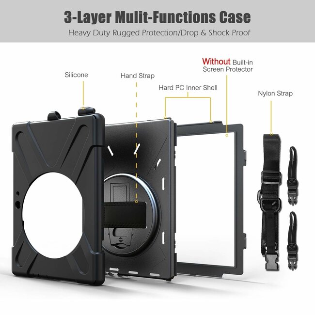 Tablet Hoes geschikt voor Microsoft Surface Pro 3/4/5/6/7- Hand Strap Armor Case Met Surface Pen Houder - Zwart