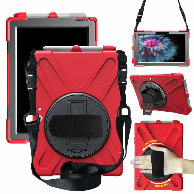 Case2go - Tablet Hoes geschikt voor Microsoft Surface Go / Surface Go 2 - Hand Strap Armor Case Met Surface Pen Houder - Rood