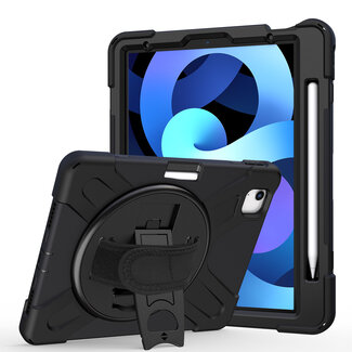 Case2go Case2go - Tablethoes geschikt voor iPad Air 10.9 2020/2022 - Hand Strap Armor Case - Zwart