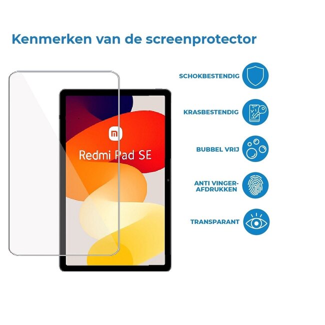 Case2go - Tablet Screenprotector geschikt voor Xiaomi Redmi Pad SE (2023) - 11 Inch - Tempered Glass - Case Friendly - Transparant