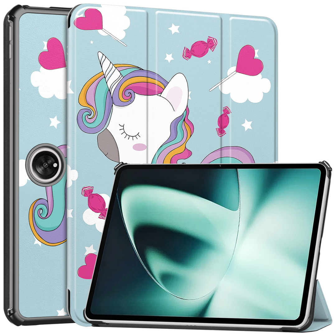 Case2go - Tablet hoes geschikt voor OnePlus Pad (2023) - Tri-fold Case - Auto/Wake functie - Eenhoorn afbeelding