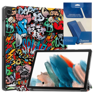 Case2go Tablethoes en Screenprotector geschikt voor Samsung Galaxy Tab A9 (2023) - Tri-fold hoes met Auto/Wake functie - Graffiti