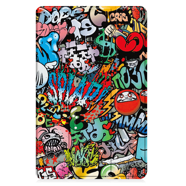 Tablethoes en Screenprotector geschikt voor Samsung Galaxy Tab A11 (2025) / A9 (2023) - Tri-fold hoes met Auto/Wake functie - Graffiti