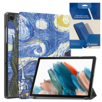 Case2go Tablethoes en Screenprotector geschikt voor Samsung Galaxy Tab A9 (2023) - Tri-fold hoes met Auto/Wake functie - Sterrenhemel