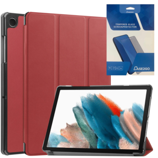 Case2go Tablethoes en Screenprotector geschikt voor Samsung Galaxy Tab A9 (2023) - Tri-fold hoes met Auto/Wake functie - Donker Rood
