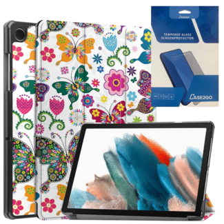 Case2go Tablethoes en Screenprotector geschikt voor Samsung Galaxy Tab A9 (2023) - Tri-fold hoes met Auto/Wake functie - Vlinders