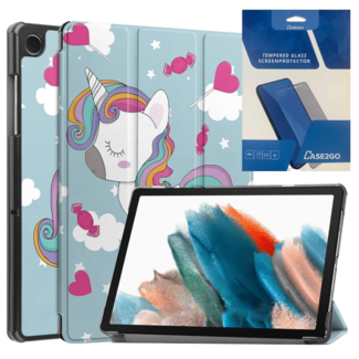 Case2go Tablethoes en Screenprotector geschikt voor Samsung Galaxy Tab A9 (2023) - Tri-fold hoes met Auto/Wake functie - Eenhoorn
