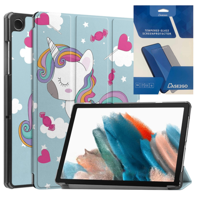 Tablethoes en Screenprotector geschikt voor Samsung Galaxy Tab A9 Plus (2023) - Tri-fold hoes met Auto/Wake functie - Eenhoorn