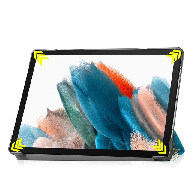 Tablethoes en Screenprotector geschikt voor Samsung Galaxy Tab A9 Plus (2023) - Tri-fold hoes met Auto/Wake functie - Witte Bloesem