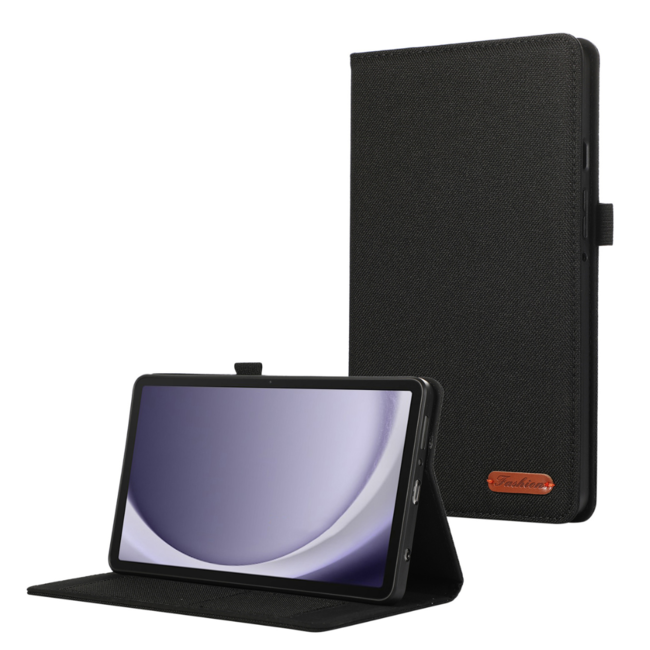 Case2go - Tablet hoes geschikt voor Samsung Galaxy Tab A9 Plus - Bookcase van spijkerstof met pasjeshouder - Zwart