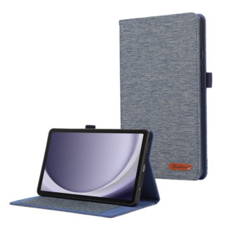 Case2go Case2go - Tablet hoes geschikt voor Samsung Galaxy Tab A9 Plus - Bookcase van spijkerstof met pasjeshouder - Blauw