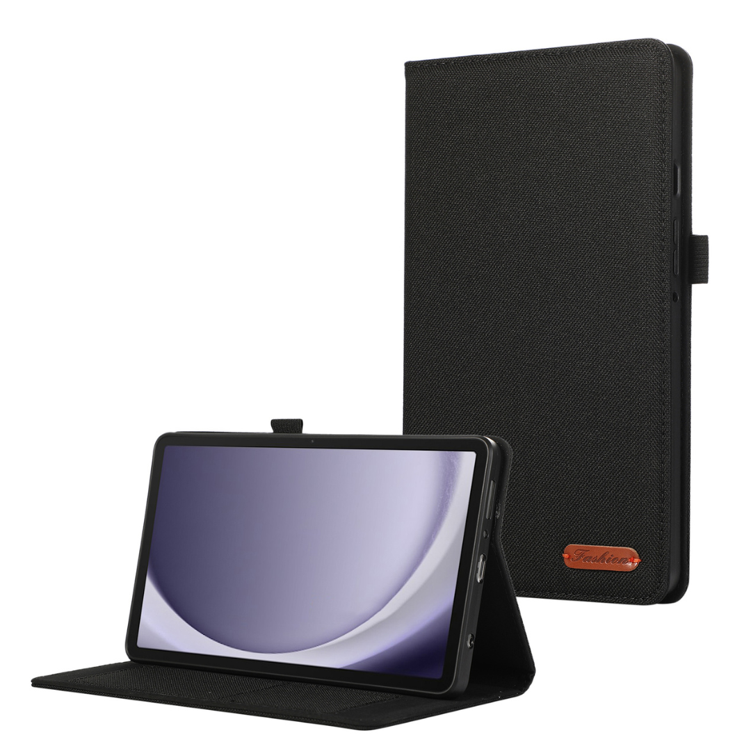 Case2go - Tablet hoes geschikt voor Samsung Galaxy Tab A9 - Bookcase van spijkerstof met pasjeshouder - Zwart afbeelding