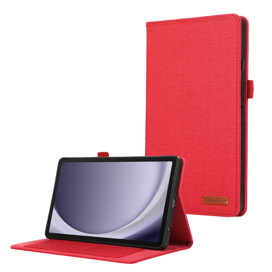 Case2go - Tablet hoes geschikt voor Samsung Galaxy Tab A9 - Bookcase van spijkerstof met pasjeshouder - Rood afbeelding