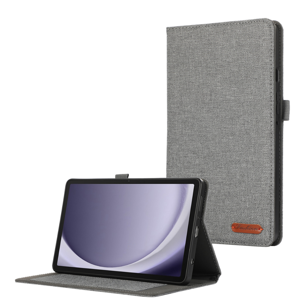 Case2go - Tablet hoes geschikt voor Samsung Galaxy Tab A9 - Bookcase van spijkerstof met pasjeshouder - Grijs afbeelding
