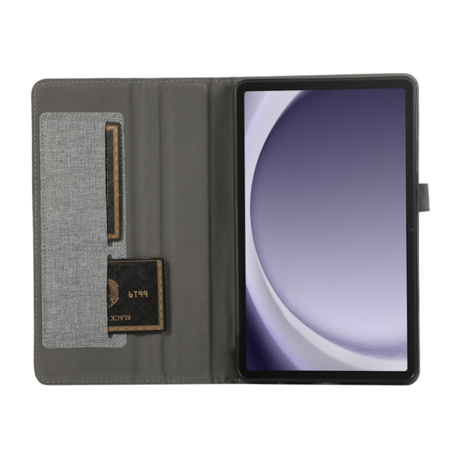 Case2go - Tablet hoes geschikt voor Samsung Galaxy Tab A9 - Bookcase van spijkerstof met pasjeshouder - Grijs