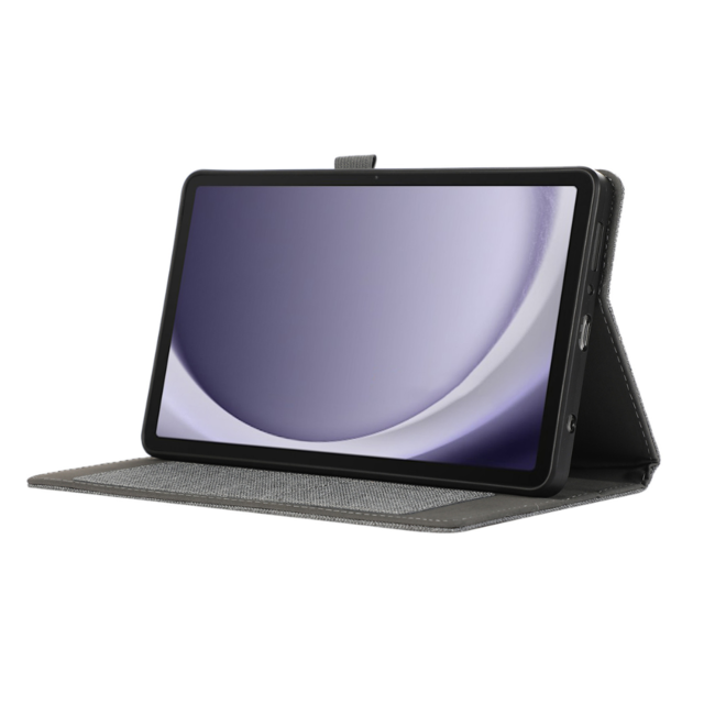 Case2go - Tablet hoes geschikt voor Samsung Galaxy Tab A9 - Bookcase van spijkerstof met pasjeshouder - Grijs