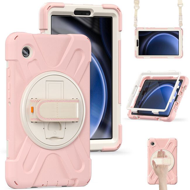Case2Go- Tablet Hoes geschikt voor Samsung Galaxy Tab A9 (2023) - Hand Strap Heavy Armor Case - Licht Roze