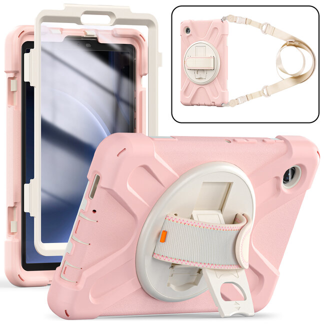 Case2Go- Tablet Hoes geschikt voor Samsung Galaxy Tab A9 (2023) - Hand Strap Heavy Armor Case - Licht Roze
