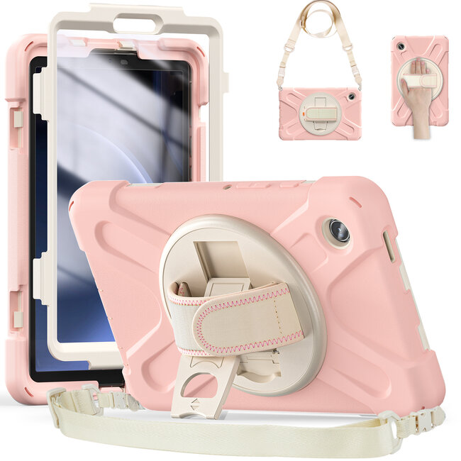 Case2Go- Tablet Hoes geschikt voor Samsung Galaxy Tab A9 (2023) - Hand Strap Heavy Armor Case - Licht Roze