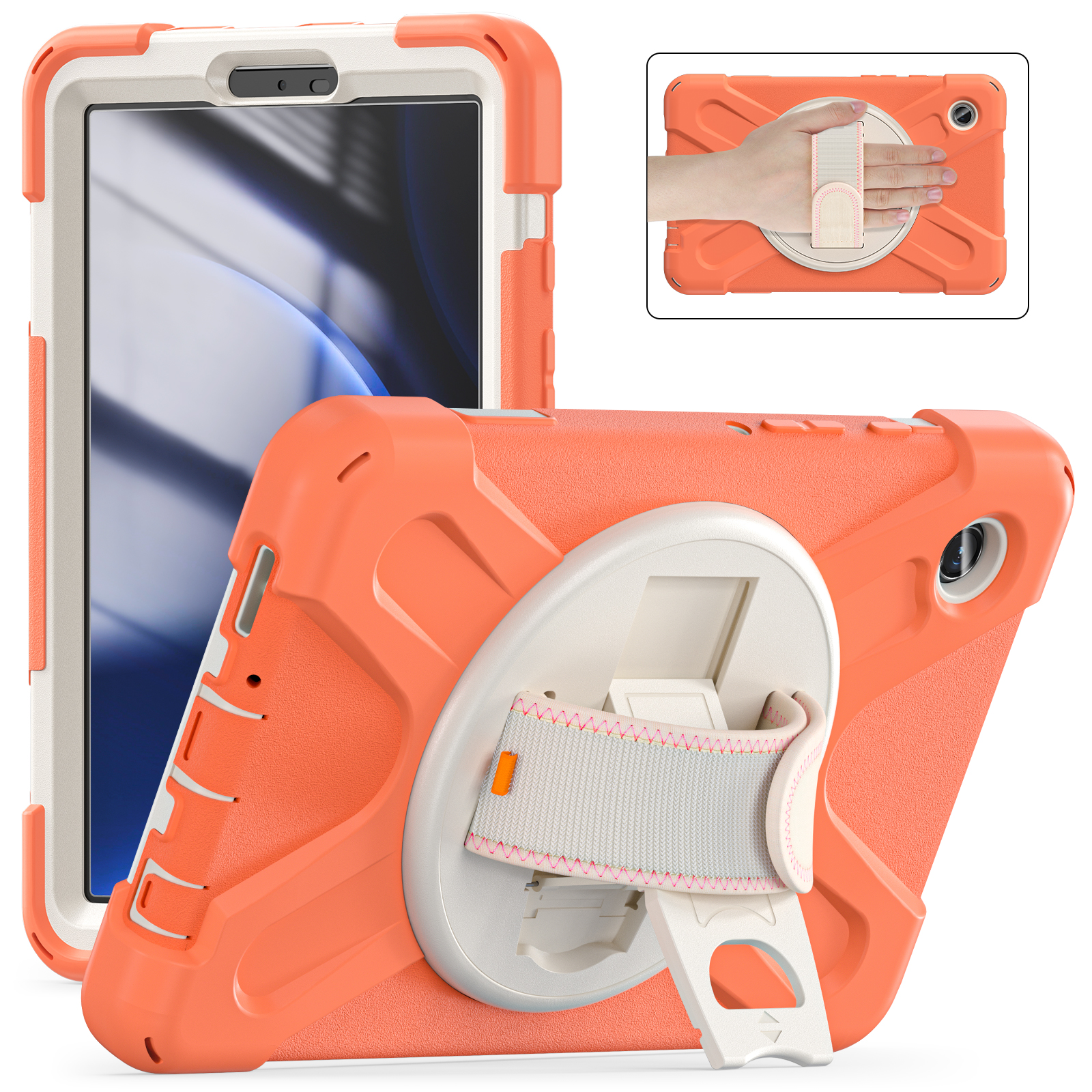 Case2Go- Tablet Hoes geschikt voor Samsung Galaxy Tab A9 (2023) - Hand Strap Heavy Armor Case - Oranje afbeelding