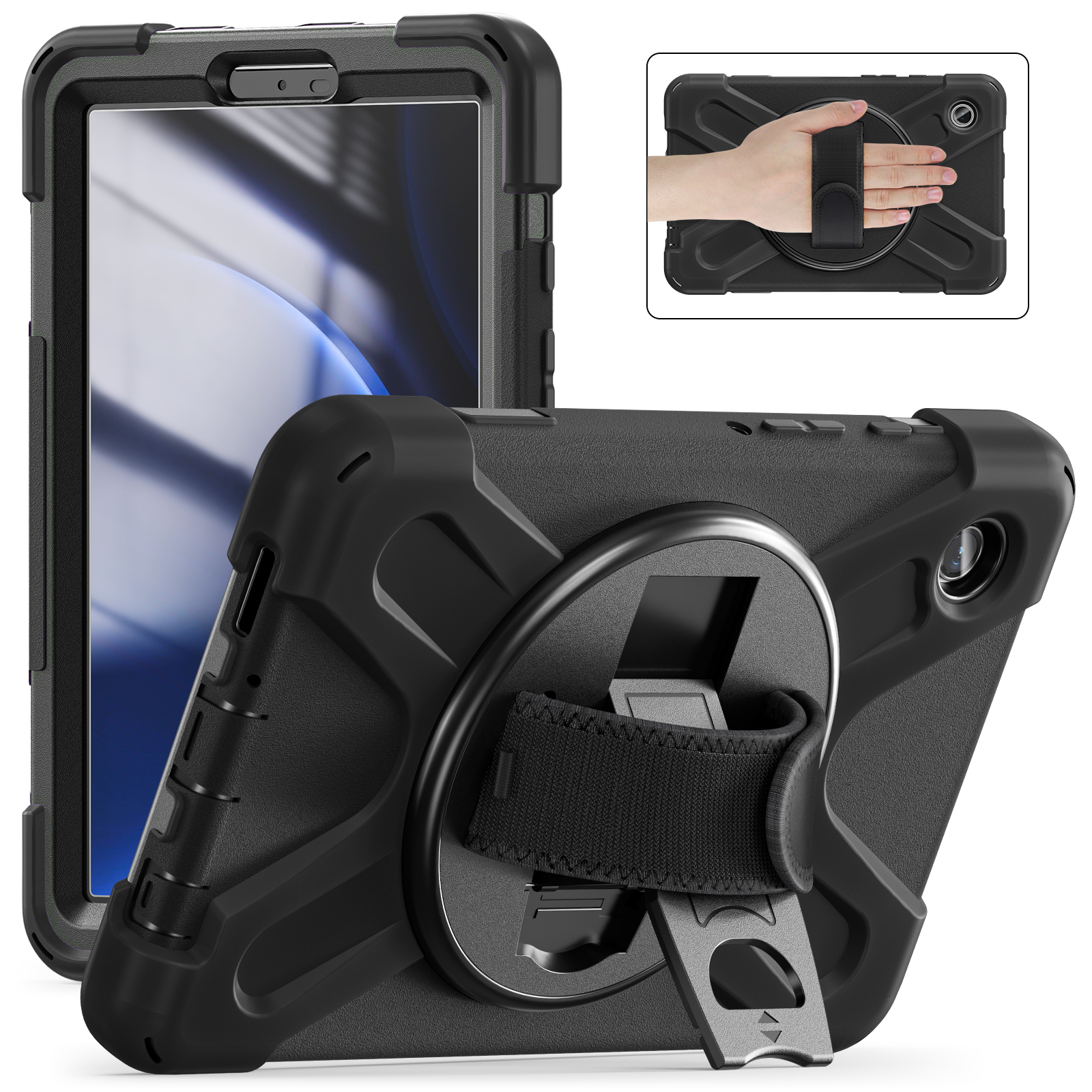 Case2Go- Tablet Hoes geschikt voor Samsung Galaxy Tab A9 (2023) - Hand Strap Heavy Armor Case - Zwart afbeelding