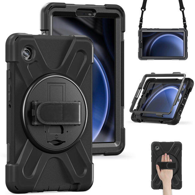 Case2Go- Tablet Hoes geschikt voor Samsung Galaxy Tab A9 (2023) - Hand Strap Heavy Armor Case - Zwart