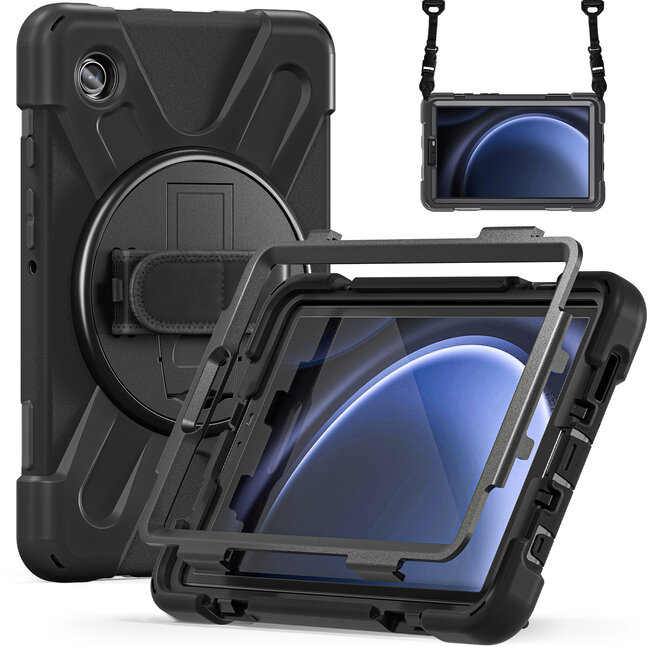 Case2Go- Tablet Hoes geschikt voor Samsung Galaxy Tab A9 (2023) - Hand Strap Heavy Armor Case - Zwart