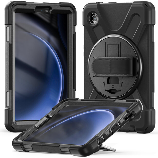 Case2Go- Tablet Hoes geschikt voor Samsung Galaxy Tab A9 (2023) - Hand Strap Heavy Armor Case - Zwart