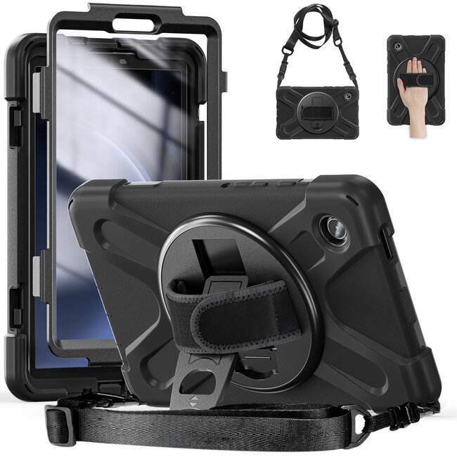 Case2Go- Tablet Hoes geschikt voor Samsung Galaxy Tab A9 (2023) - Hand Strap Heavy Armor Case - Zwart