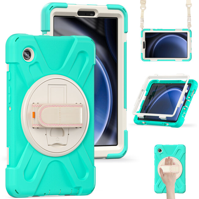 Case2Go- Tablet Hoes geschikt voor Samsung Galaxy Tab A9 (2023) - Hand Strap Heavy Armor Case - Mint Groen