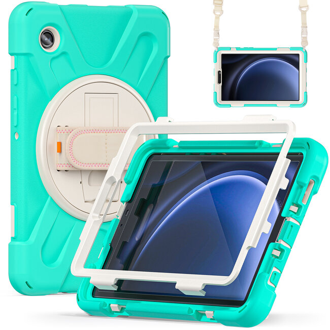 Case2Go- Tablet Hoes geschikt voor Samsung Galaxy Tab A9 (2023) - Hand Strap Heavy Armor Case - Mint Groen