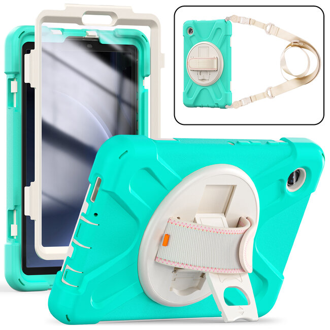 Case2Go- Tablet Hoes geschikt voor Samsung Galaxy Tab A9 (2023) - Hand Strap Heavy Armor Case - Mint Groen