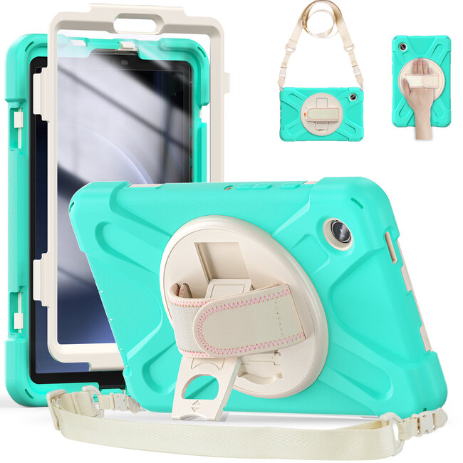 Case2Go- Tablet Hoes geschikt voor Samsung Galaxy Tab A9 (2023) - Hand Strap Heavy Armor Case - Mint Groen