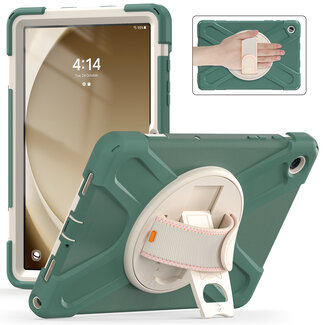 Case2go Case2Go- Tablet Hoes geschikt voor Samsung Galaxy Tab A9 Plus (2023) - Hand Strap Heavy Armor Case - Donker Groen