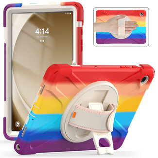 Case2go Case2Go- Tablet Hoes geschikt voor Samsung Galaxy Tab A9 Plus (2023) - Hand Strap Heavy Armor Case - Rainbow