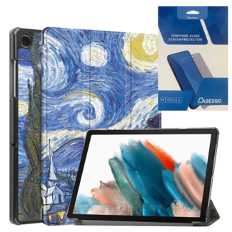 Case2go Tablethoes en Screenprotector geschikt voor Samsung Galaxy Tab A9 Plus (2023) - Tri-fold hoes met Auto/Wake functie - Sterrenhemel