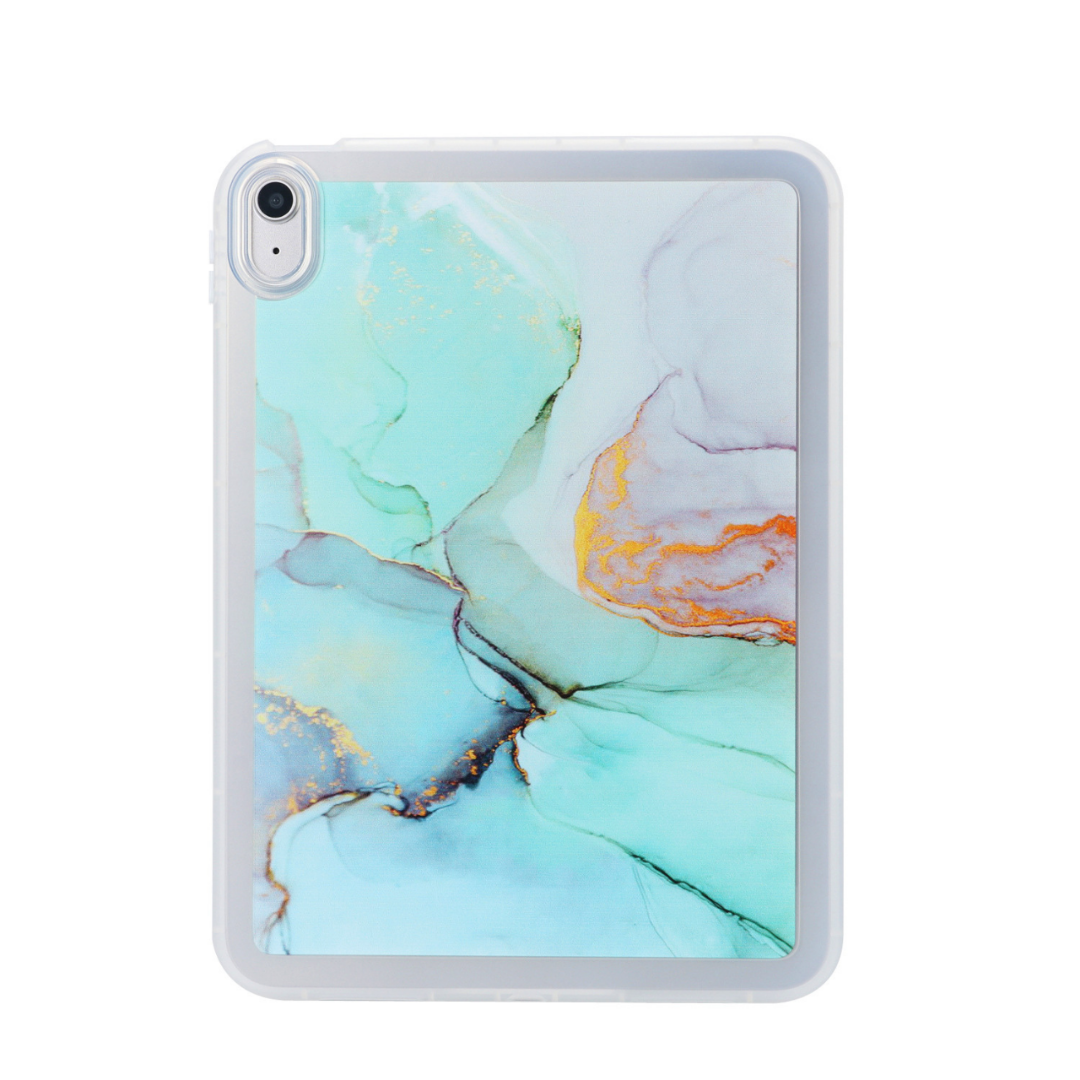 Hoozey - Tablet hoes geschikt voor Samsung Galaxy Tab A9+ (2023) - 11 inch - Tablet hoes - Marmer print - Turquoise afbeelding