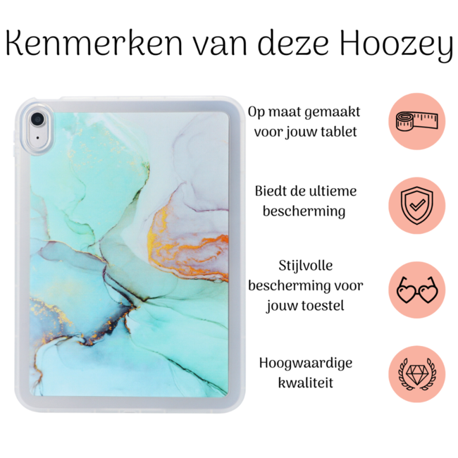 Hoozey - Tablet hoes geschikt voor Samsung Galaxy Tab A9+ (2023) - 11 inch - Tablet hoes - Marmer print - Turquoise