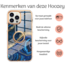 Hoozey - Hoesje geschikt voor Apple iPhone 15 - Marble Ring Case - Hoes met magnetische ringhouder - Donker Blauw / Goud