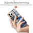 Hoozey - Hoesje geschikt voor Apple iPhone 15 - Marble Ring Case - Hoes met magnetische ringhouder - Donker Blauw / Goud