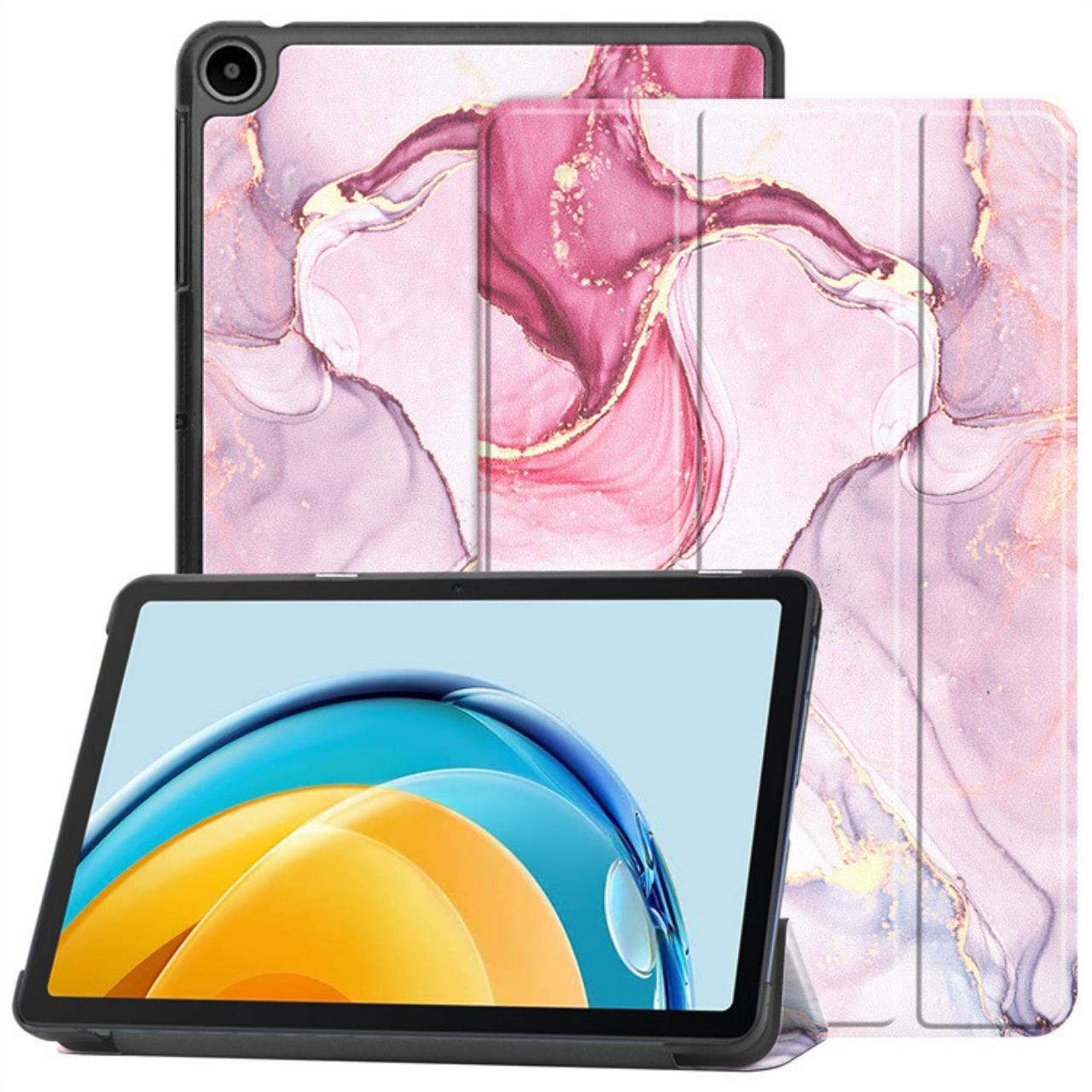Hoozey - Book Case voor Samsung Galaxy Tab A9 (2023) - 8.7 inch - Sleep cover - Marmer print - Roze afbeelding